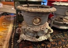 grijs emaille  / gietijzer petroleumstel.